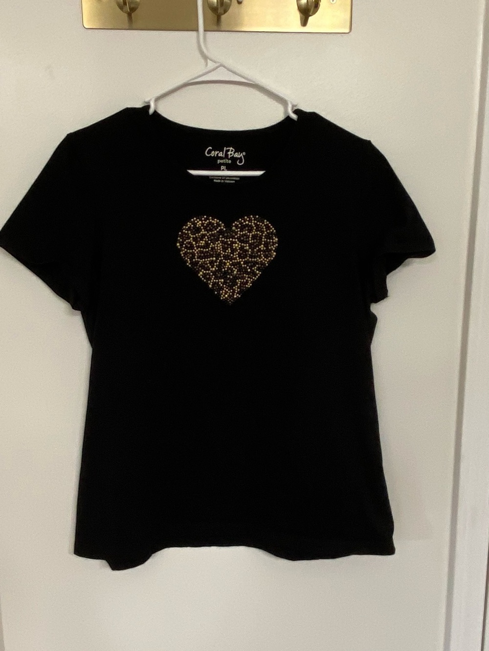 Coral Bay Petite Large Black Leopard Heart Beaded Embellished T Shirt PL